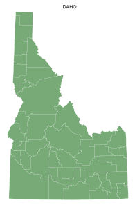 Free printable Idaho map with county lines, state, outline, printable, shape, template, download.