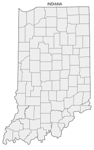 Free printable Indiana map with county lines, state, outline, printable, shape, template, download.