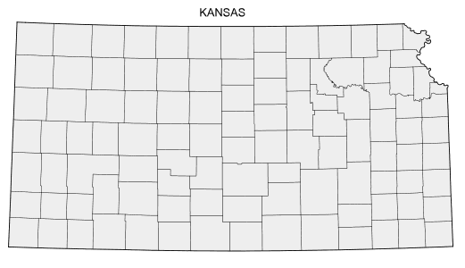 Free printable Kansas map with county lines, state, outline, printable, shape, template, download.
