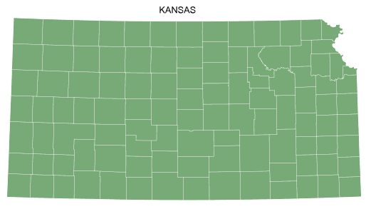 Free printable Kansas map with county lines, state, outline, printable, shape, template, download.