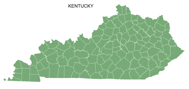 Free printable Kentucky map with county lines, state, outline, printable, shape, template, download.