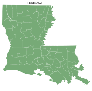 Free printable Louisiana map with county lines, state, outline, printable, shape, template, download.