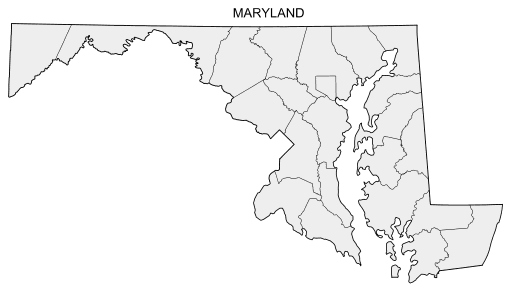 Free printable Maryland map with county lines, state, outline, printable, shape, template, download.