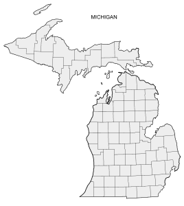 Free printable Michigan map with county lines, state, outline, printable, shape, template, download.