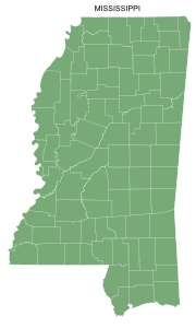 Free printable Mississippi map with county lines, state, outline, printable, shape, template, download.
