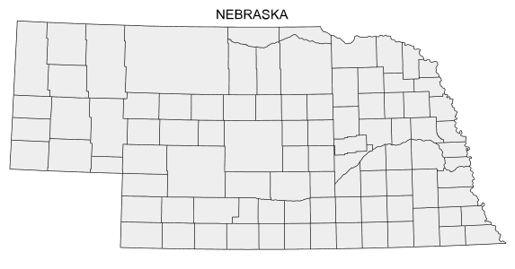 Free printable Nebraska map with county lines, state, outline, printable, shape, template, download.