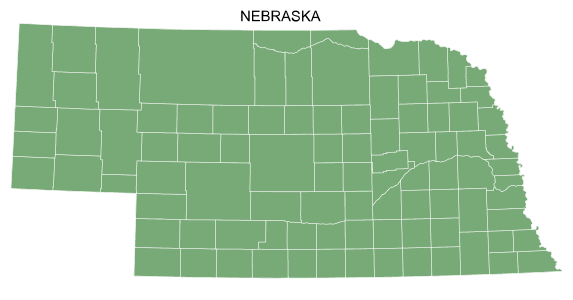 Free printable Nebraska map with county lines, state, outline, printable, shape, template, download.