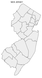 Free printable New Jersey map with county lines, state, outline, printable, shape, template, download.