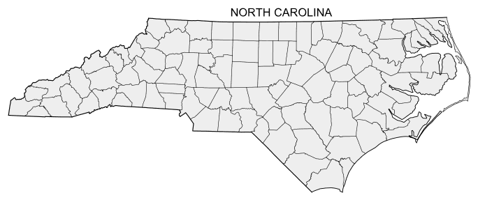 Free printable North Carolina map with county lines, state, outline, printable, shape, template, download.