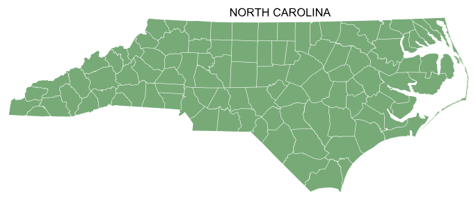 Free printable North Carolina map with county lines, state, outline, printable, shape, template, download.