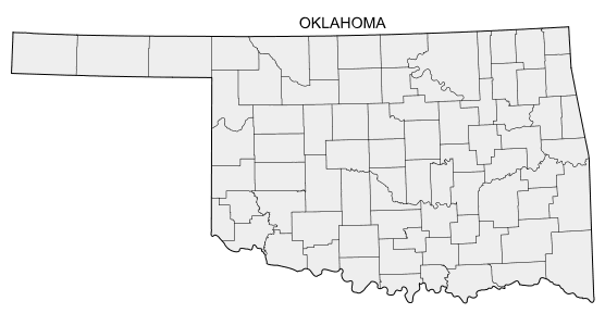 Free printable Oklahoma map with county lines, state, outline, printable, shape, template, download.