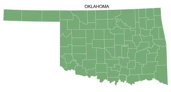 Free printable Oklahoma map with county lines, state, outline, printable, shape, template, download.