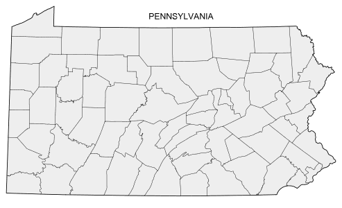 Free printable Pennsylvania map with county lines, state, outline, printable, shape, template, download.