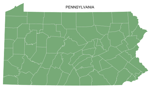Free printable Pennsylvania map with county lines, state, outline, printable, shape, template, download.