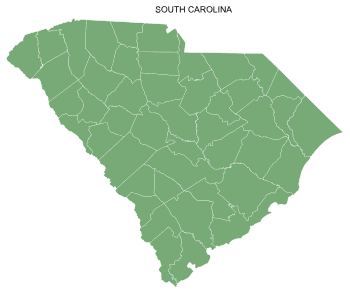 Free printable South Carolina map with county lines, state, outline, printable, shape, template, download.