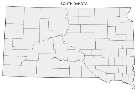 Free printable South Dakota map with county lines, state, outline, printable, shape, template, download.