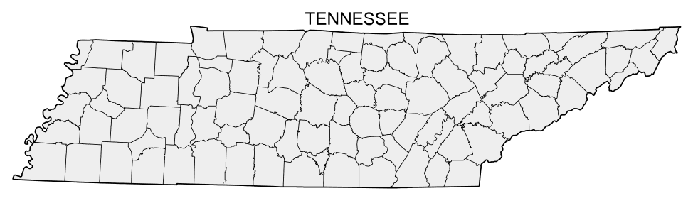 Free printable Tennessee map with county lines, state, outline, printable, shape, template, download.