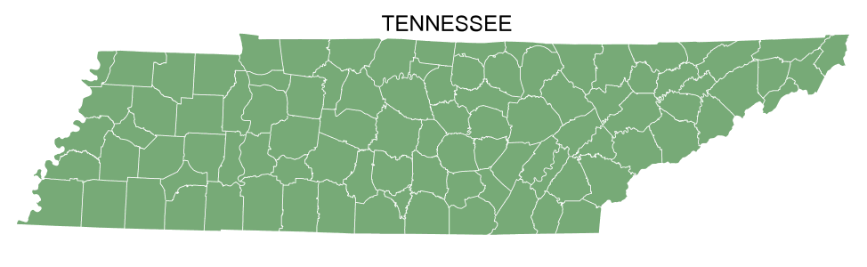 Free printable Tennessee map with county lines, state, outline, printable, shape, template, download.