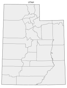 Free printable Utah map with county lines, state, outline, printable, shape, template, download.