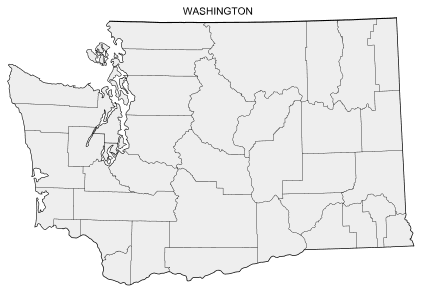 Free printable Washington map with county lines, state, outline, printable, shape, template, download.