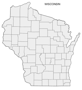 Free printable Wisconsin map with county lines, state, outline, printable, shape, template, download.