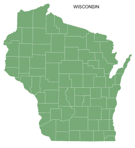 Free printable Wisconsin map with county lines, state, outline, printable, shape, template, download.