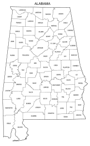 Free printable Alabama map with county lines, state, outline, printable, shape, template, download.