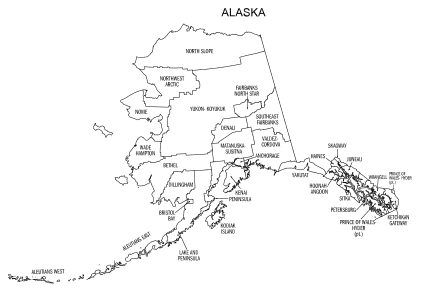 Free printable Alaska map with county lines, state, outline, printable, shape, template, download.