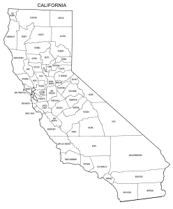 Free printable California map with county lines, state, outline, printable, shape, template, download.