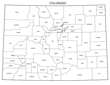 Free printable Colorado map with county lines, state, outline, printable, shape, template, download.