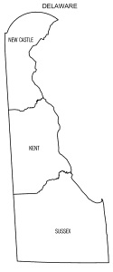 Free printable Delaware map with county lines, state, outline, printable, shape, template, download.