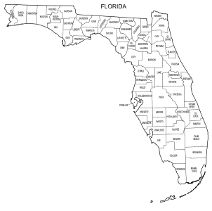 Free printable Florida map with county lines, state, outline, printable, shape, template, download.
