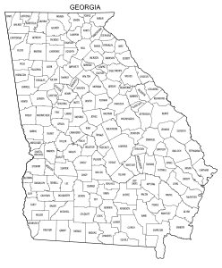 Free printable Georgia map with county lines, state, outline, printable, shape, template, download.