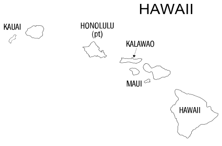 Free printable Hawaii map with county lines, state, outline, printable, shape, template, download.