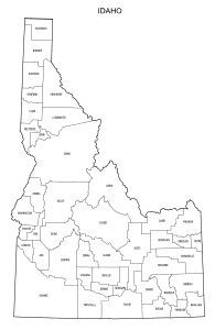 Free printable Idaho map with county lines, state, outline, printable, shape, template, download.