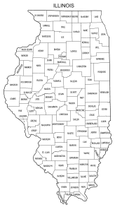 Free printable Illinois map with county lines, state, outline, printable, shape, template, download.