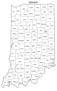 Free printable Indiana map with county lines, state, outline, printable, shape, template, download.