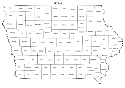 Free printable Iowa map with county lines, state, outline, printable, shape, template, download.