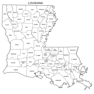 Free printable Louisiana map with county lines, state, outline, printable, shape, template, download.