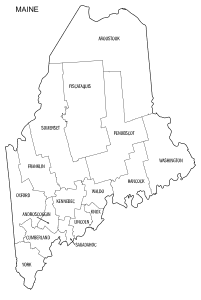 Free printable Maine map with county lines, state, outline, printable, shape, template, download.