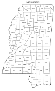 Free printable Mississippi map with county lines, state, outline, printable, shape, template, download.