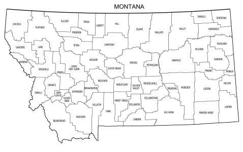 Free printable Montana map with county lines, state, outline, printable, shape, template, download.
