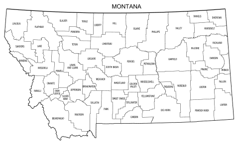 Free printable Montana map with county lines, state, outline, printable, shape, template, download.