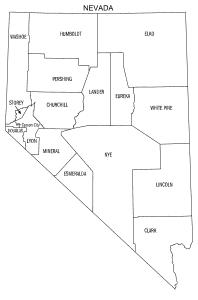 Free printable Nevada map with county lines, state, outline, printable, shape, template, download.