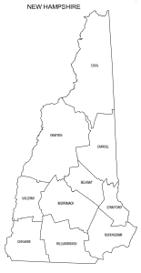 Free printable New Hampshire map with county lines, state, outline, printable, shape, template, download.