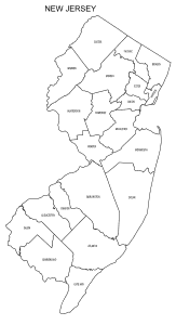 Free printable New Jersey map with county lines, state, outline, printable, shape, template, download.