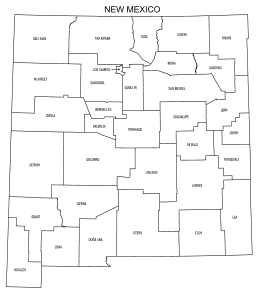 Free printable New Mexico map with county lines, state, outline, printable, shape, template, download.