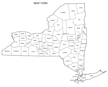 Free printable New York map with county lines, state, outline, printable, shape, template, download.