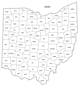 Free printable Ohio map with county lines, state, outline, printable, shape, template, download.