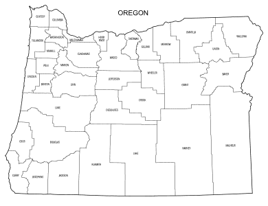 Free printable Oregon map with county lines, state, outline, printable, shape, template, download.